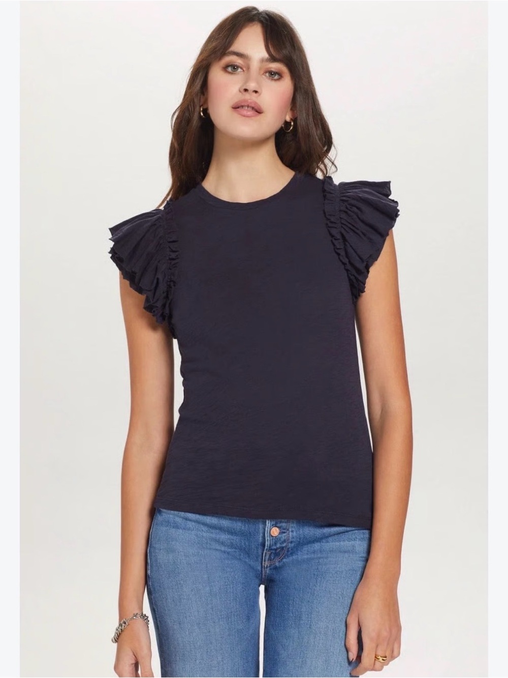 GOLDIE double ruffle shell short sleeve top black medium